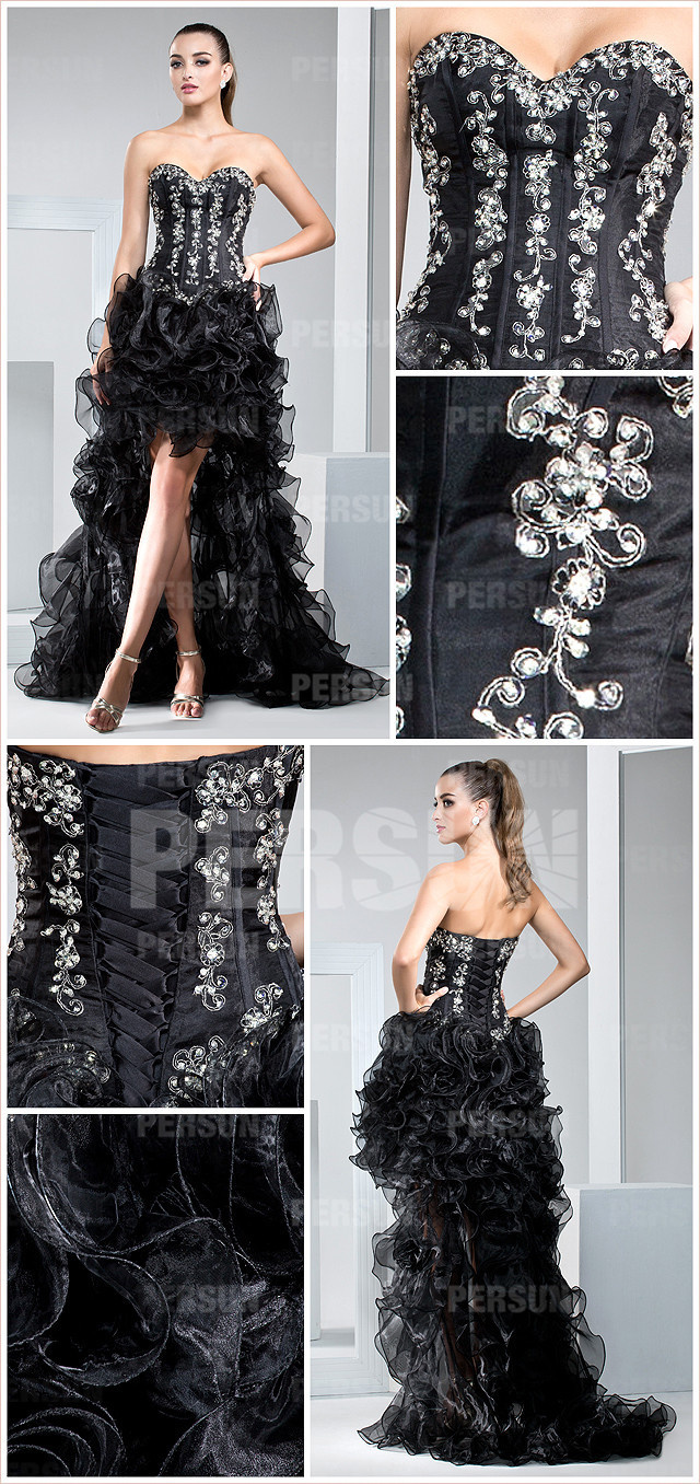  Goth Cocktail Corset Formal Dress with Ruffle Skirt and Appliques Dressesmallau