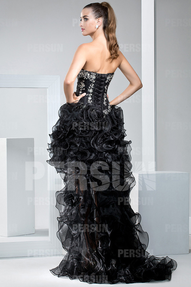Goth Cocktail Corset Formal Dress with Ruffle Skirt and Appliques