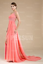 Chic One Shoulder Beading Side Slit Pink Floor Length Formal Dress