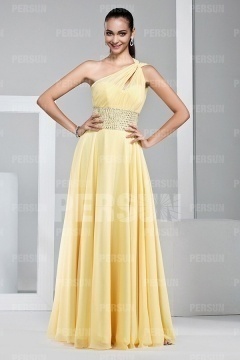 Modern One Shoulder Yellow Beading Floor Length Formal Dress