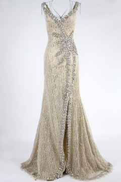 Gorgeous Side Slit Beading Lace Floor Length Formal Dress