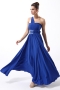 Chic Blue One Shoulder Chiffon A Line Ruched Formal Bridesmaid Dress
