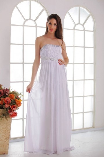 Empire Strapless Floor Length Beaded Wedding Dress