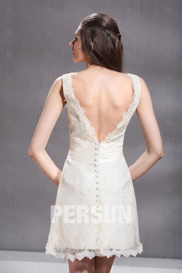 Sexy V Neck Sleeveless Backless Lace Short Formal Gown