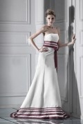 A line Strapless Chapel Wine Red Bow Wedding Dress