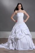 Floor Length Strapless A Line Pleated Wedding Gown