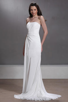 Empire Strapless Floor length Chapel Beaded Wedding Dress