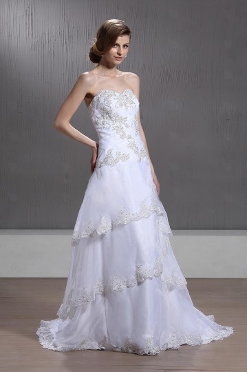Sexy Sweetheart A Line Tiers Appliques Organza White Wedding Dress Persun