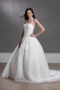 Ivoryes A-Line Brautkleid Hochzeitskleid Organza Trägerlos mit Perlen