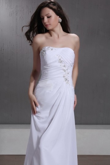 Sweetheart Backless Ruching Column Chapel Chiffon Bridal Dress