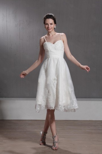 Delicate A Line Spaghetti Straps Knee Length Embroidery Luba's Lace Wedding Dress