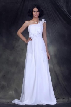 Atractivo Vestido de Novia Hasta el Suelo con Solo Hombro Cola Capilla Imperio