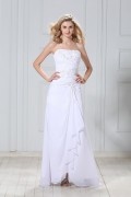 A Line Strapless Ruffle Applique Chiffon Bridal Gown
