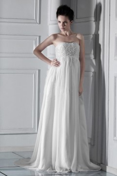 Fashion Empire Strapless Floor length Court Beaded Wedding Dress
