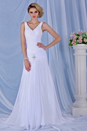Brillante leve Vestido de Novia con Escote en V Sin Mangas Cola Capilla Dobladillo Corte Sirena