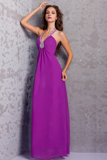 ... Robe longue Sexy robe de soirÃ©e violette dos nu Ã  encolure plongeant