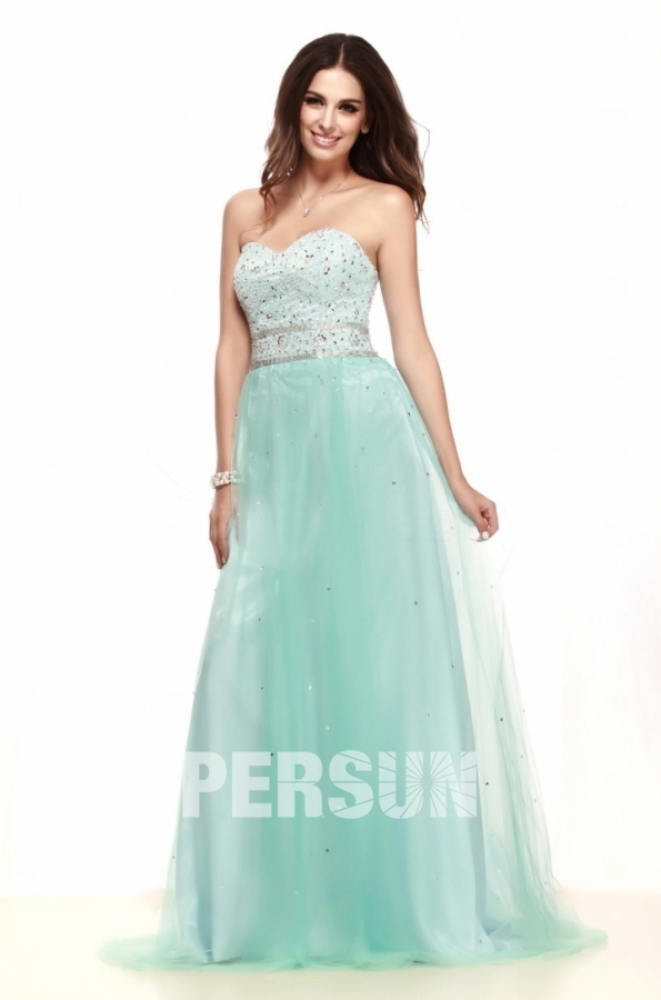 Chic Sweetheart A Line Tulle Long Green Cocktail Dress