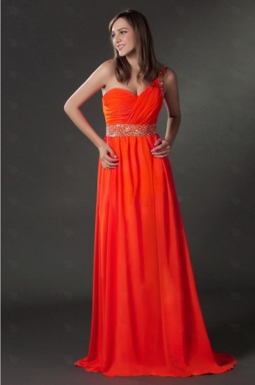 Elegantes Ein Schulter Orange Bodenlanges Abendkleid-PERSUN