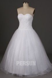 Sweetheart White Draping Sleek Ball Gown Tulle Wedding Dress