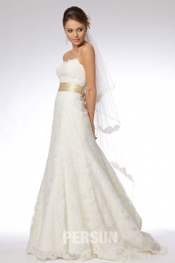 Bow Lace Sweetheart Court Train A line Wedding Dress