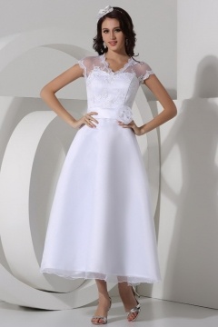 Sweetheart Applique Lace Ankle Length A-line Organza Wedding Dress