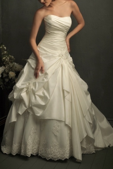 A-Line Sweetheart Beige Taffeta Wedding Dress With Pick Up Skirt