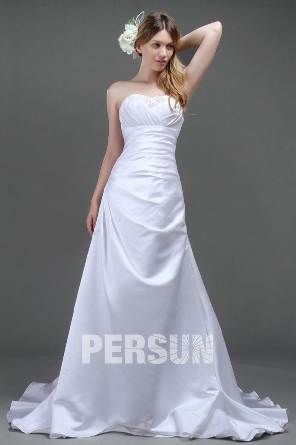 Robe de mariée à A ligne décolletée en coeur en taffetas blanc Persun fr