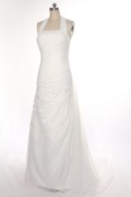 A line Ruched Ivory Organza Wedding Dress