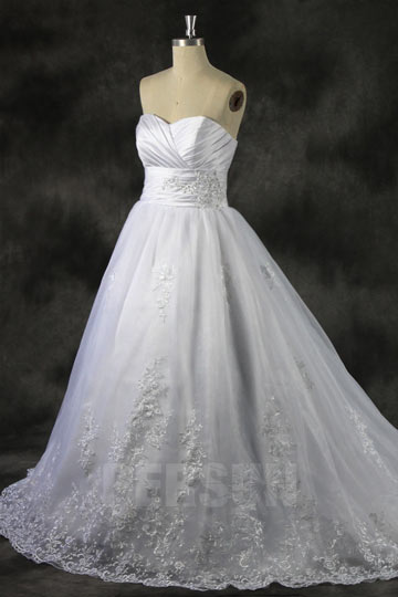 Embroidery Lace Sweetheart Organza Ball Gown Wedding Dress