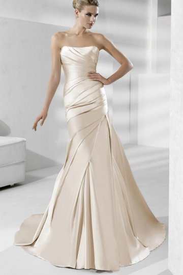 Pleats Ruching Strapless Satin Mermaid Wedding Dress Dressesmall