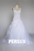 Sweetheart Applique Pleats Ball Gown Tulle Wedding Dress