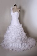 One Shoulder Ruched Ruffle Organza Wedding Dress