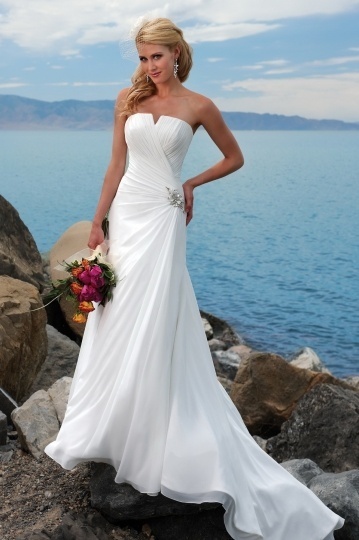 Robe de mariée plage bustier ruchée en mousseline de soie à A-ligne