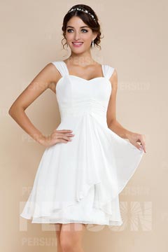 Kurzes|Knielanges Weißes Herz Ausschnitt gefaltetes  Chiffon Hochzeitskleid