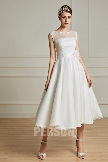 Elegantes Knielanges A-Linie Rund-Ausschnitt Hochzeitskleid Persun