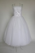 Pleats Strapless Ball Gown Tea length Tulle Wedding Dress