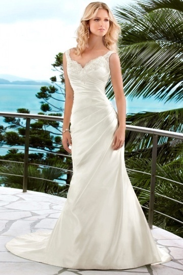 Taffeta Lace Ruched Mermaid Beaching Wedding Dress Persun