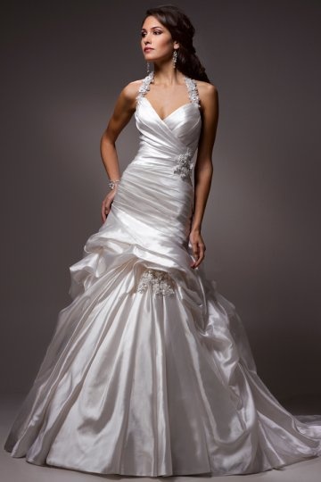 Halter Appliques Pick Up Skirt Satin Mermaid Wedding Dress