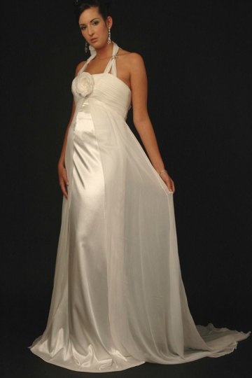 Halter Ruched A-line Maternity Satin Wedding Dress