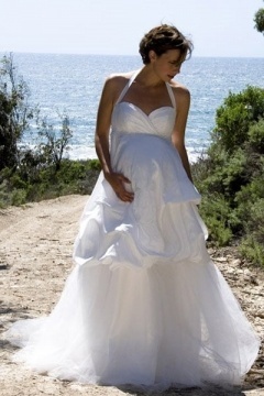 Chic Halter Satin Sweep Train Pick Up Skirt Maternity Wedding Dress