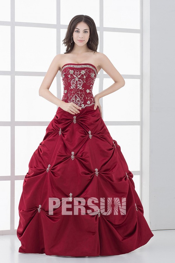 Chic Strapless Satin Long Embroidery Ball Gown Formal Dress