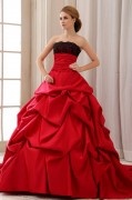 Red Ruffles Back Lace Up Court Train Satin Ball Gown Wedding Dress