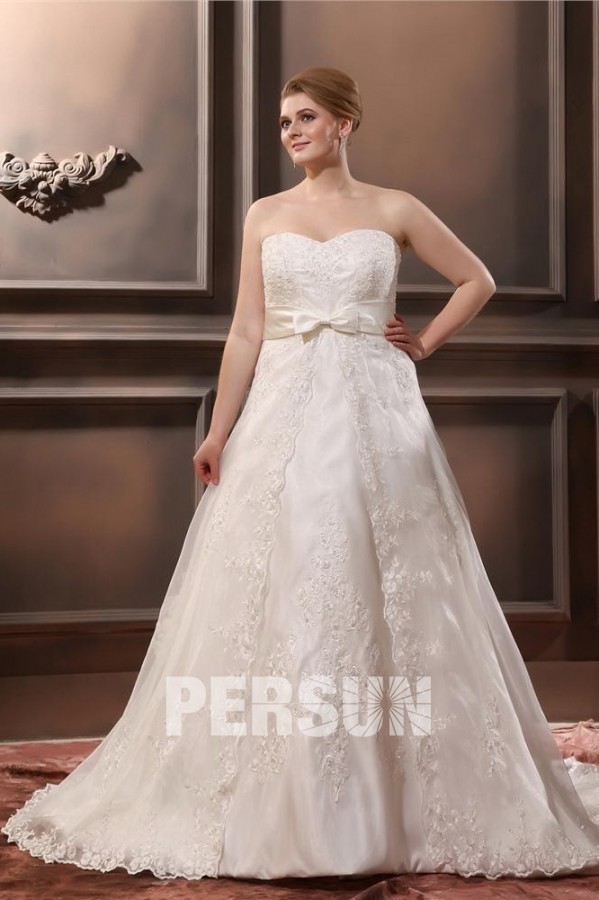 Organza Applique Sweetheart white ivory lace Plus Size Wedding Dresses