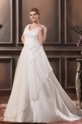 A line V Neck Sleeveless Sweep Plus Size Wedding Dress
