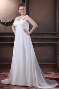 Chiffon Beads One Shoulder Floor Length Plus Size Bridal Gown Wedding Dress