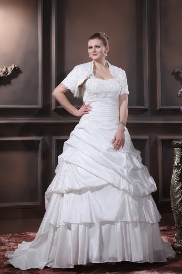 Herz Ausschnitt Ein Schulter Ballgown Applikation Schnürung Falten Hochzeitskleid mit Bolero Persunshop