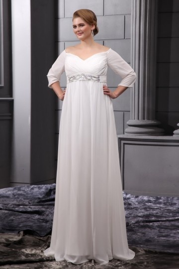 Nottingham Chiffon Beads V Neck Floor Length Plus Size Wedding Dress Persun