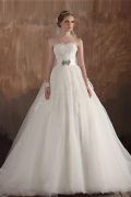 Solid Ruffles & Applique & Beading Sweetheart Tulle A Line Wedding Dress