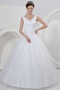 Satin Bow Sash Pearl Off Shoudler Watteau A Line Bridal Gown Wedding Dress
