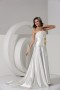 Simple Ruched Handmade Flower Satin Long Formal Gown